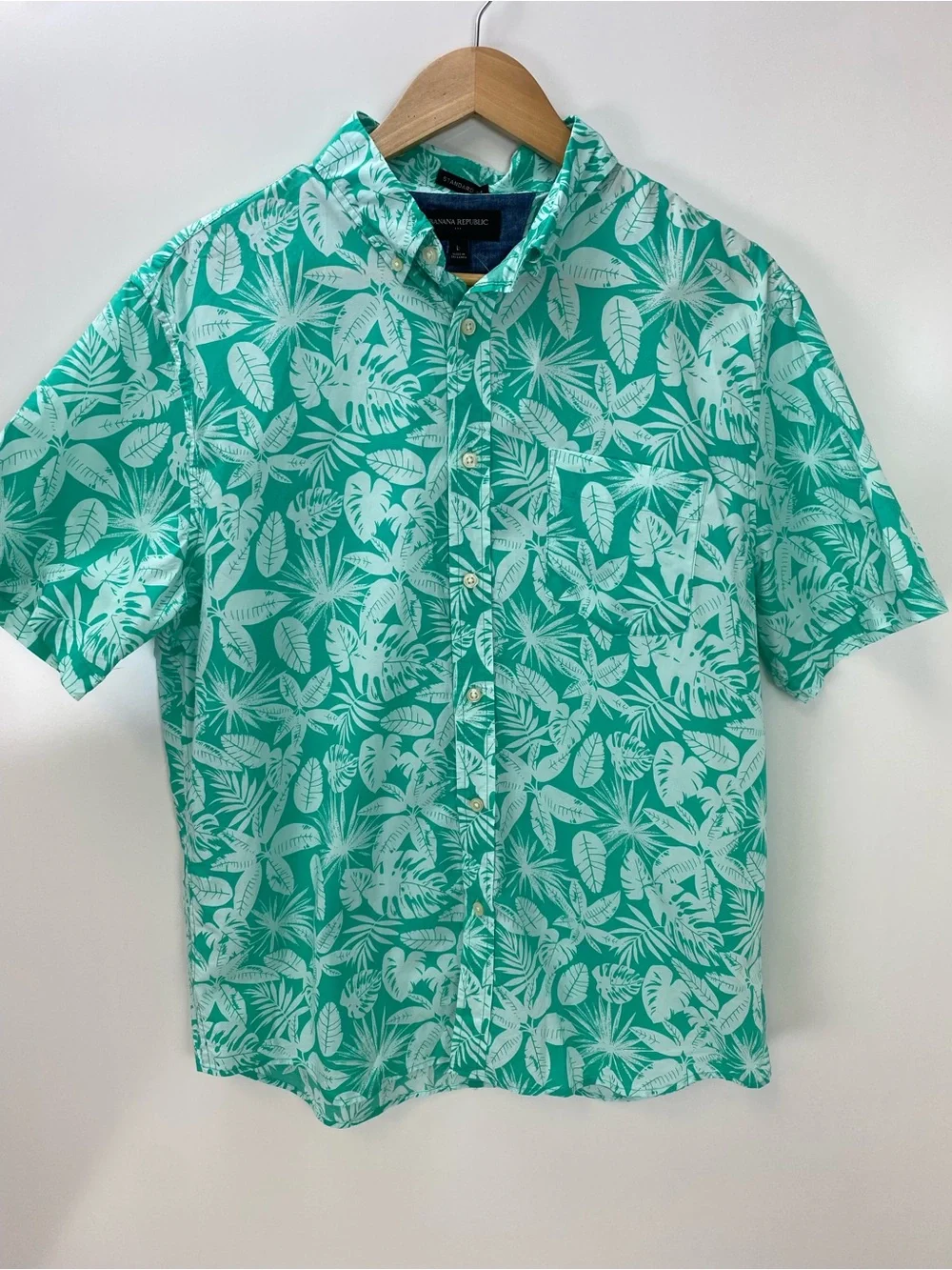 Banana Republic Teal and White Tropical Print Button-Down Shirt
